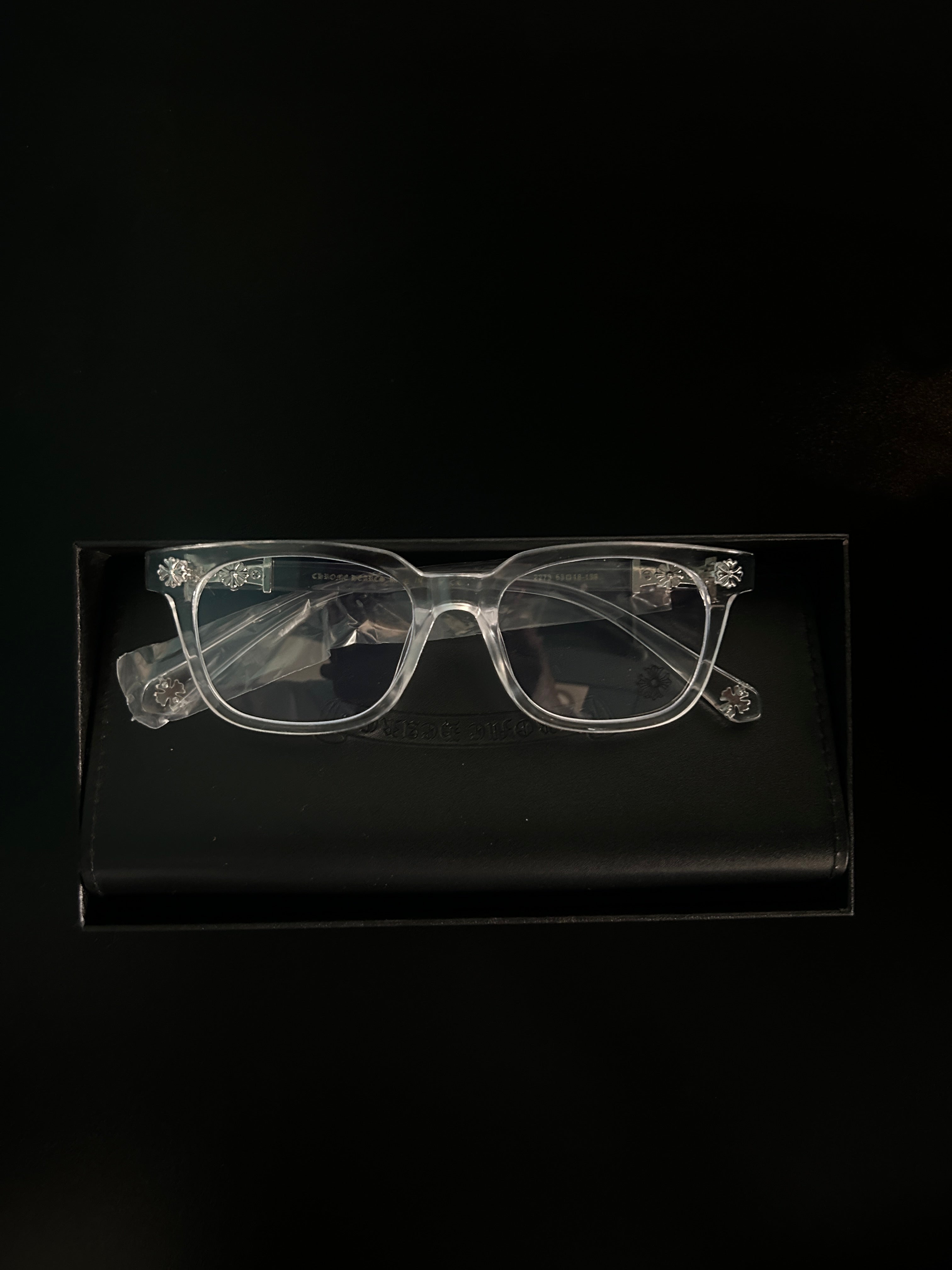 Chrome heart glasses - clear & silver badges