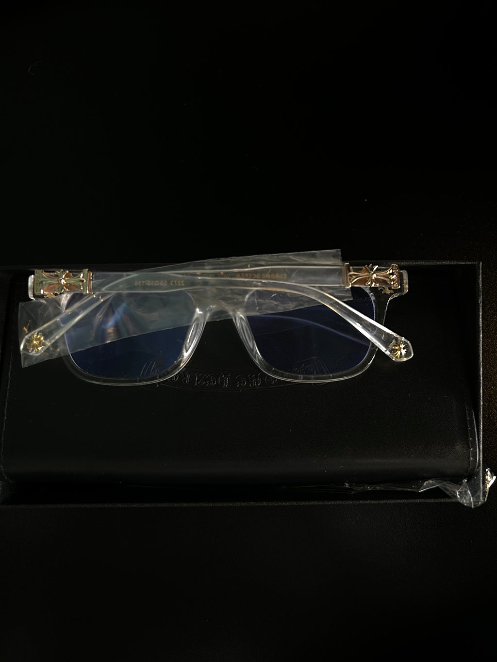 Chrome heart glasses - clear & gold badges