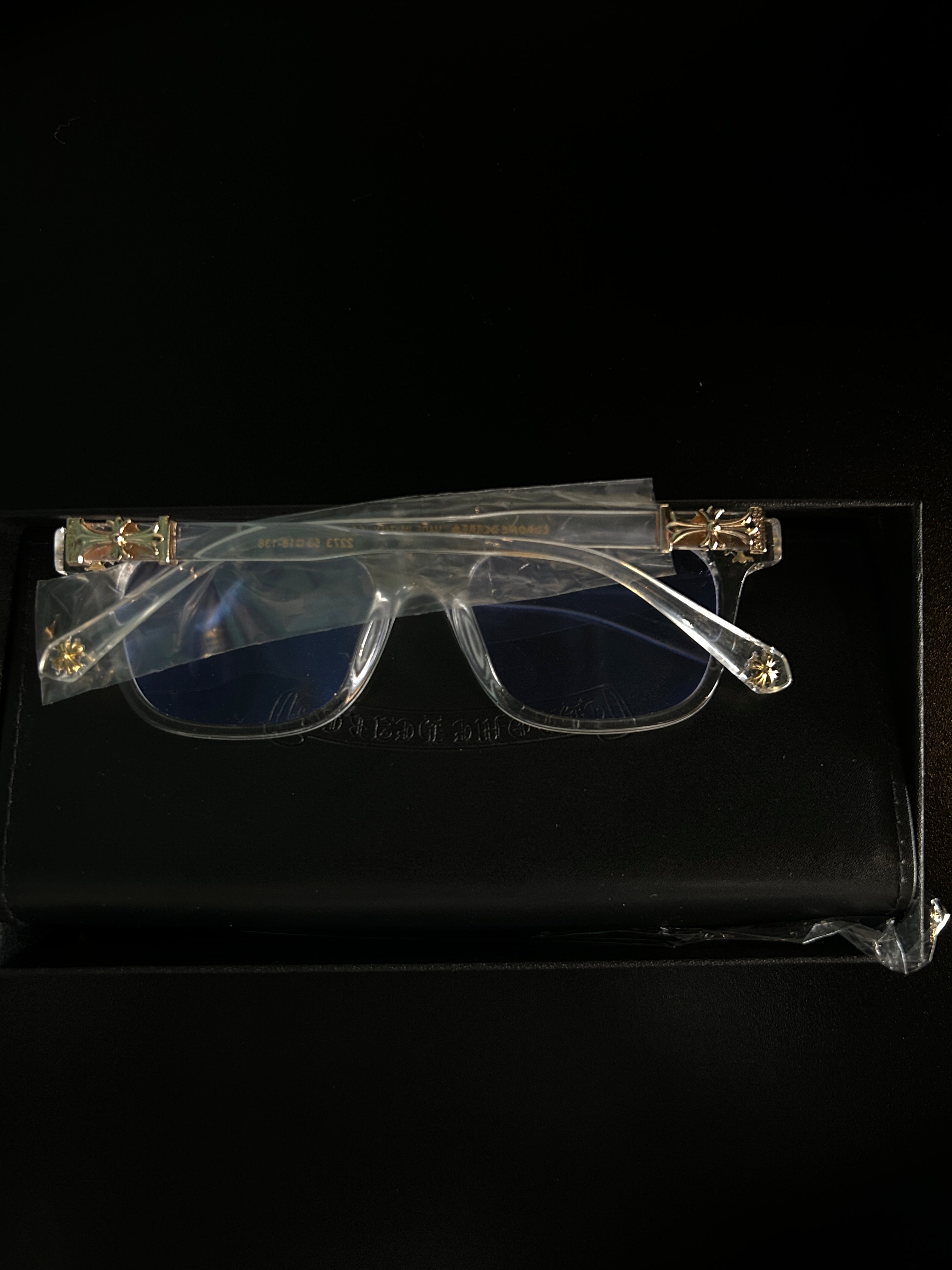 Chrome heart glasses - clear & gold badges