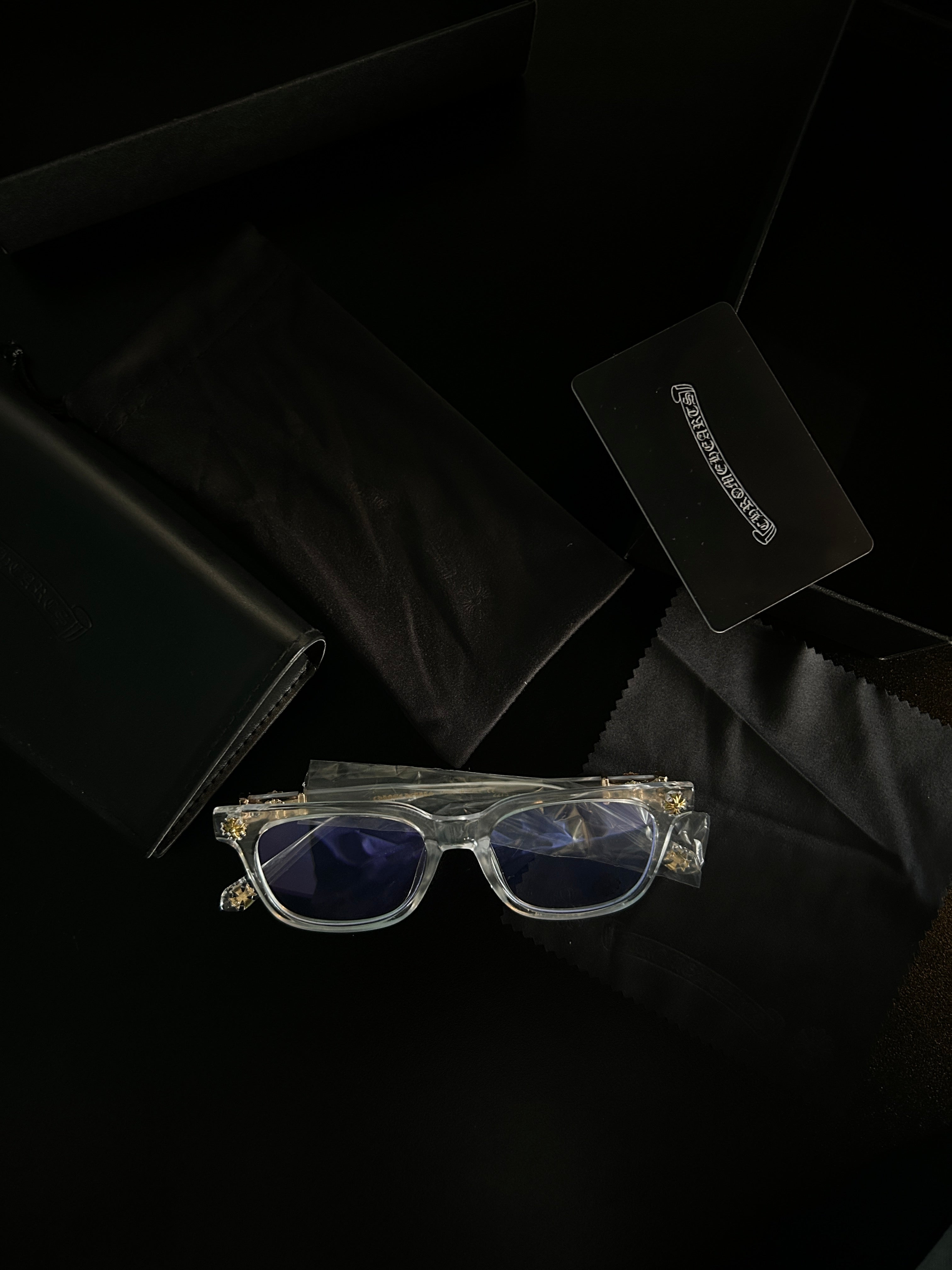 Chrome heart glasses - clear & gold badges