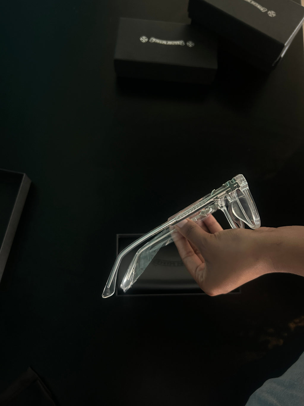 Chrome heart glasses - clear & silver badges