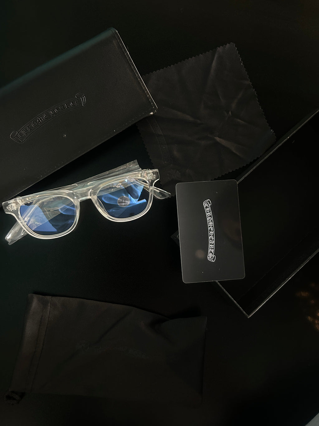 Chrome heart glasses - clear & silver badges