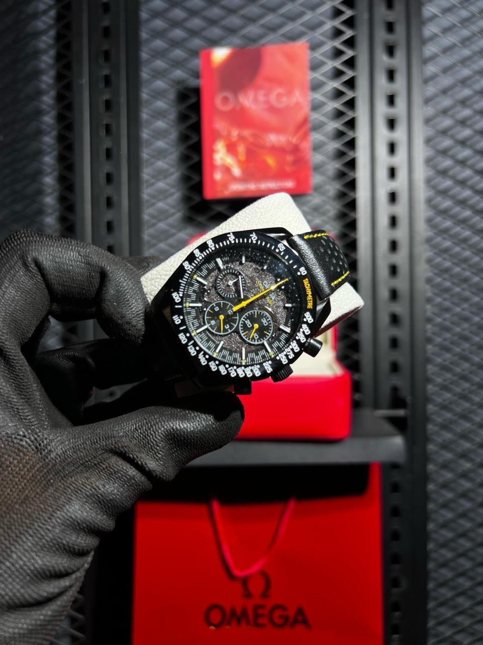 Omega Watch "Black leather Straps"